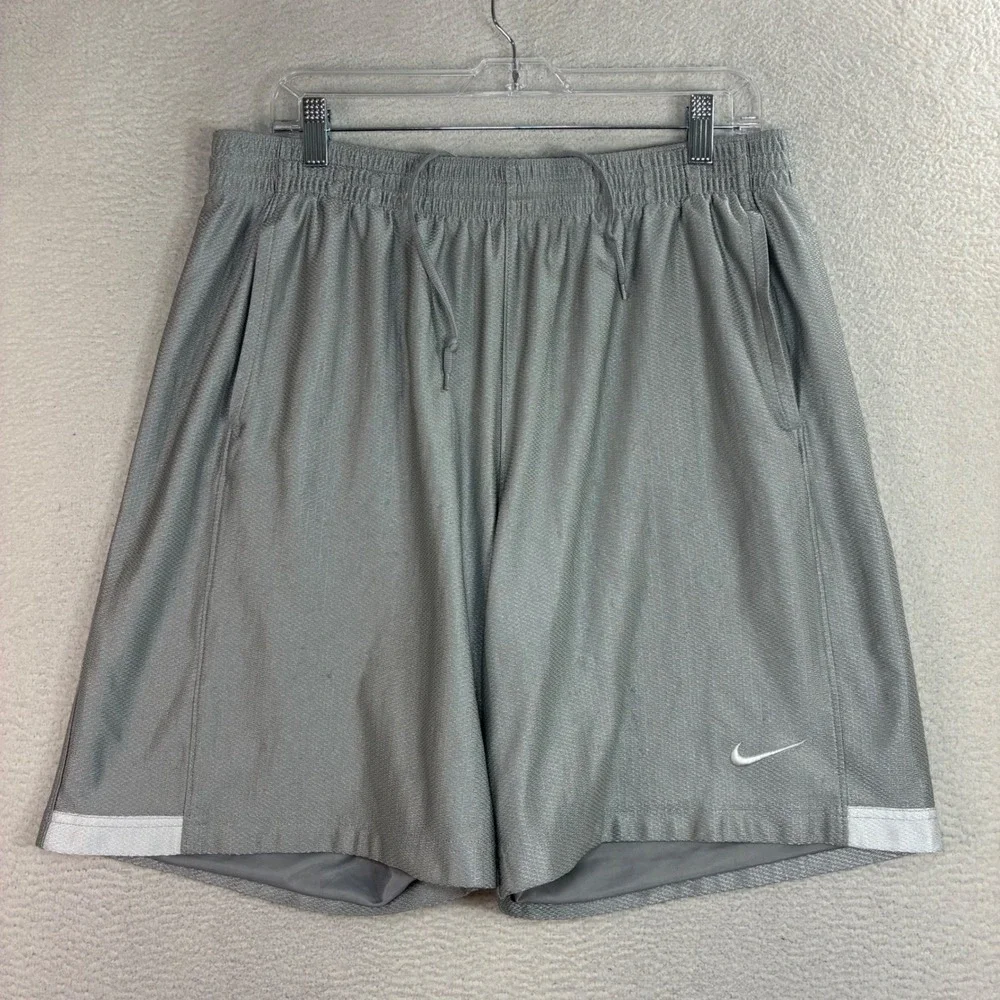 Y2K Nike Baggy Basketball Shorts Men L Gray Silky Loose Drawstring Athletic